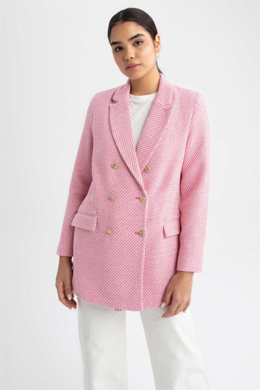 Kadın Ekru Regular Fit Gömlek Yaka Kruvaze Blazer Yelek