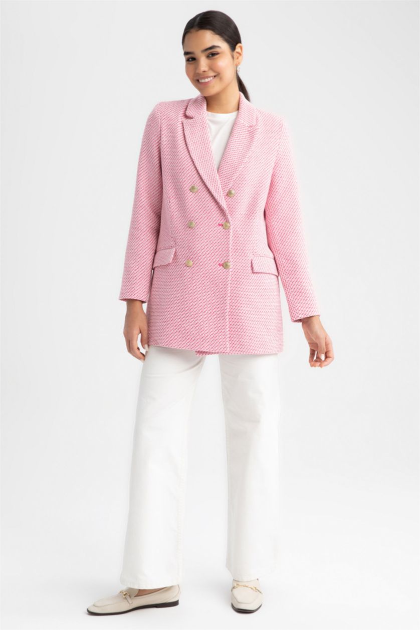 Kadın Ekru Regular Fit Gömlek Yaka Kruvaze Blazer Yelek