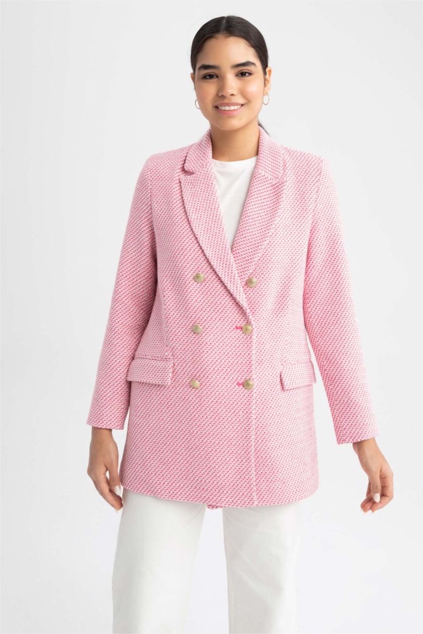 Kadın Ekru Regular Fit Gömlek Yaka Kruvaze Blazer Yelek