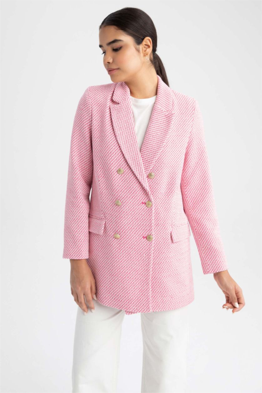 Kadın Ekru Regular Fit Gömlek Yaka Kruvaze Blazer Yelek