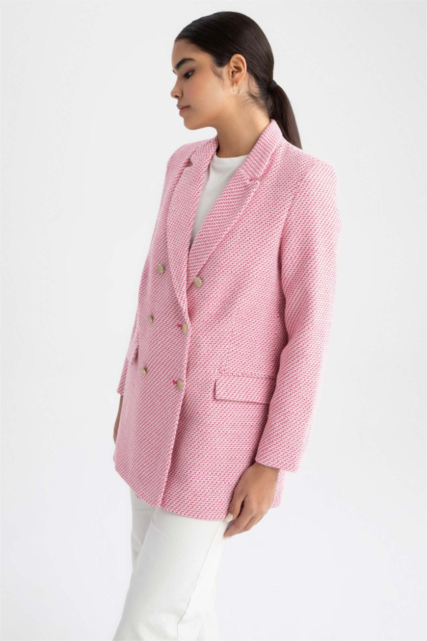 Kadın Ekru Regular Fit Gömlek Yaka Kruvaze Blazer Yelek