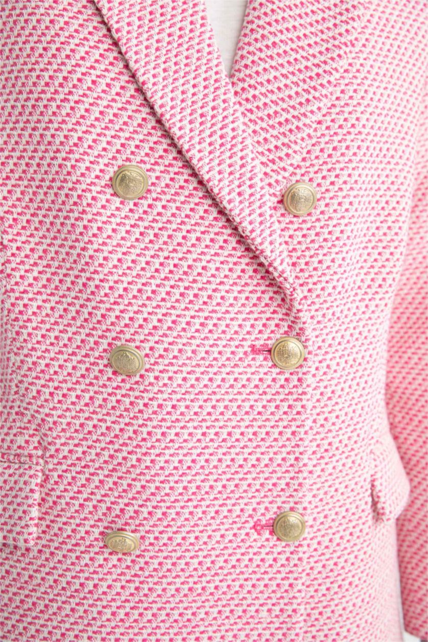 Kadın Ekru Regular Fit Gömlek Yaka Kruvaze Blazer Yelek