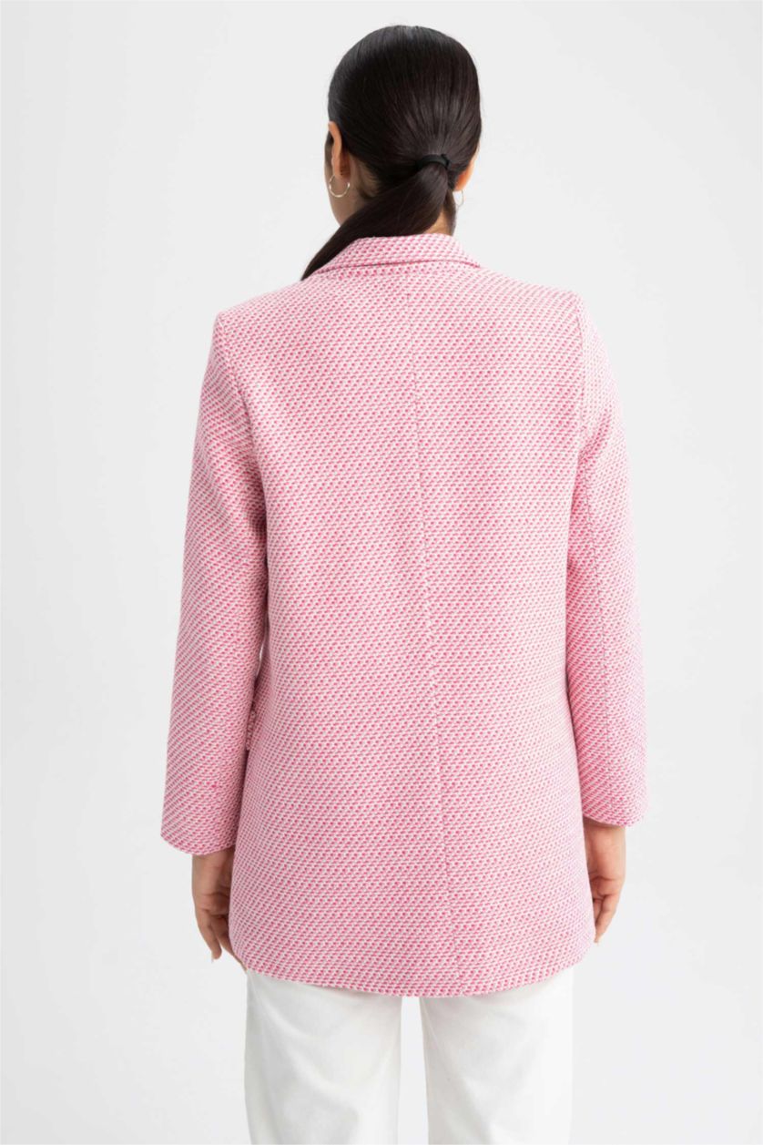 Kadın Ekru Regular Fit Gömlek Yaka Kruvaze Blazer Yelek