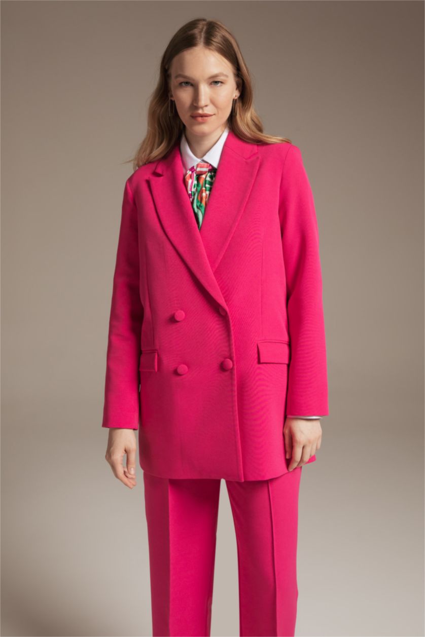 FEMME Rose Veste Blazer à coupe régulière et Col en V