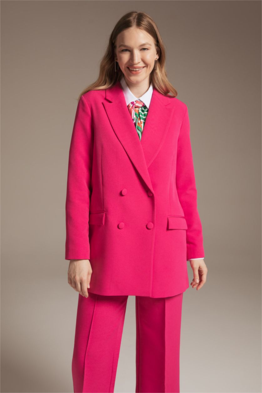 FEMME Rose Veste Blazer à coupe régulière et Col en V