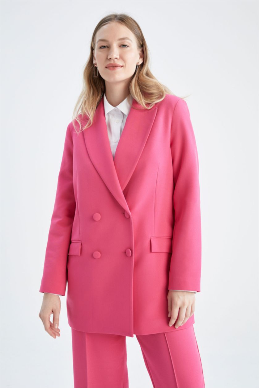 FEMME Rose Veste Blazer à coupe régulière et Col en V