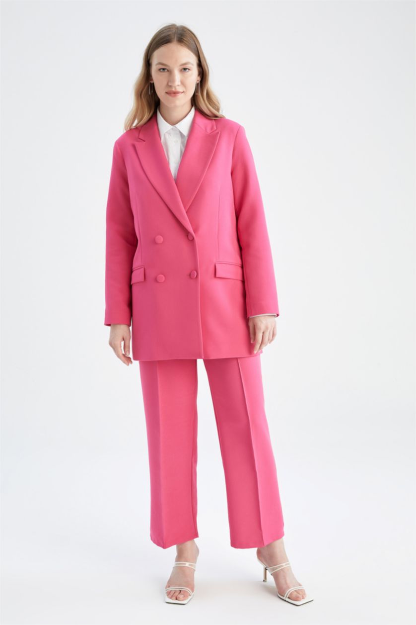 FEMME Rose Veste Blazer à coupe régulière et Col en V