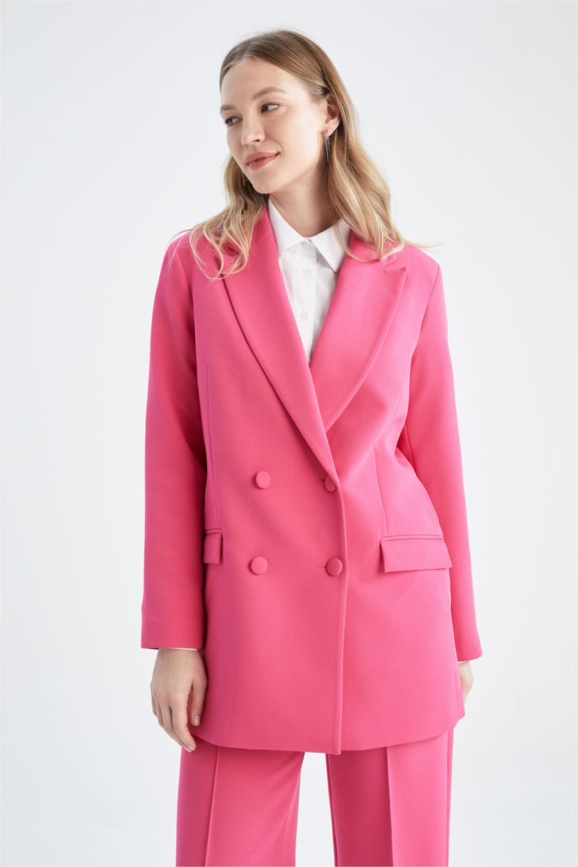 FEMME Rose Veste Blazer à coupe régulière et Col en V