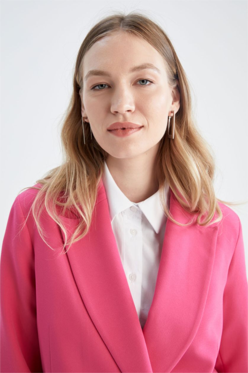 FEMME Rose Veste Blazer à coupe régulière et Col en V