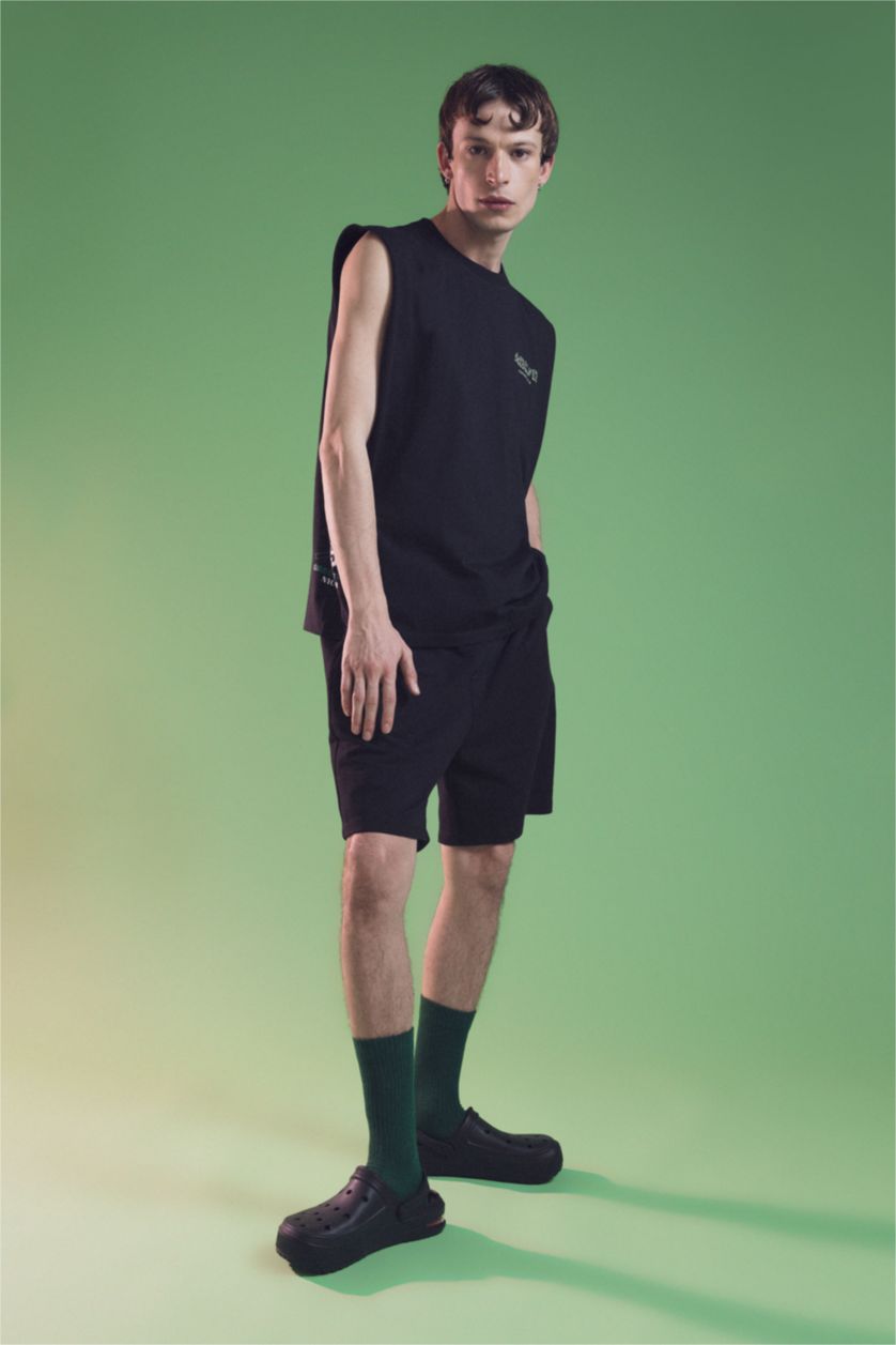 HOMME Noir Short Coupe Régulière Ourlet régulier