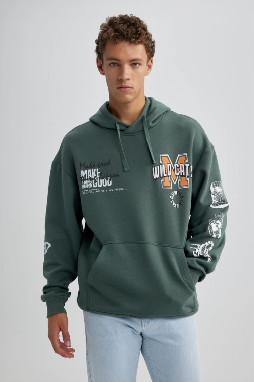 HOMME Vert Sweat- Shirt Coupe Oversize À capuche Manche Longue