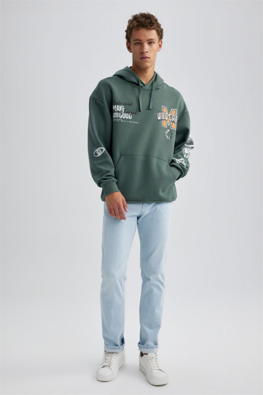 HOMME Vert Sweat- Shirt Coupe Oversize À capuche Manche Longue