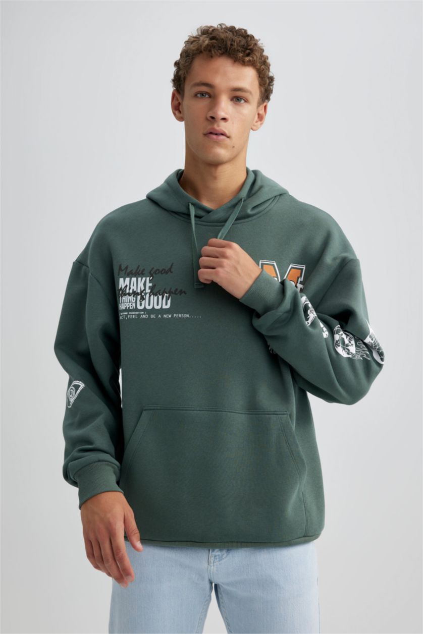 HOMME Vert Sweat- Shirt Coupe Oversize À capuche Manche Longue