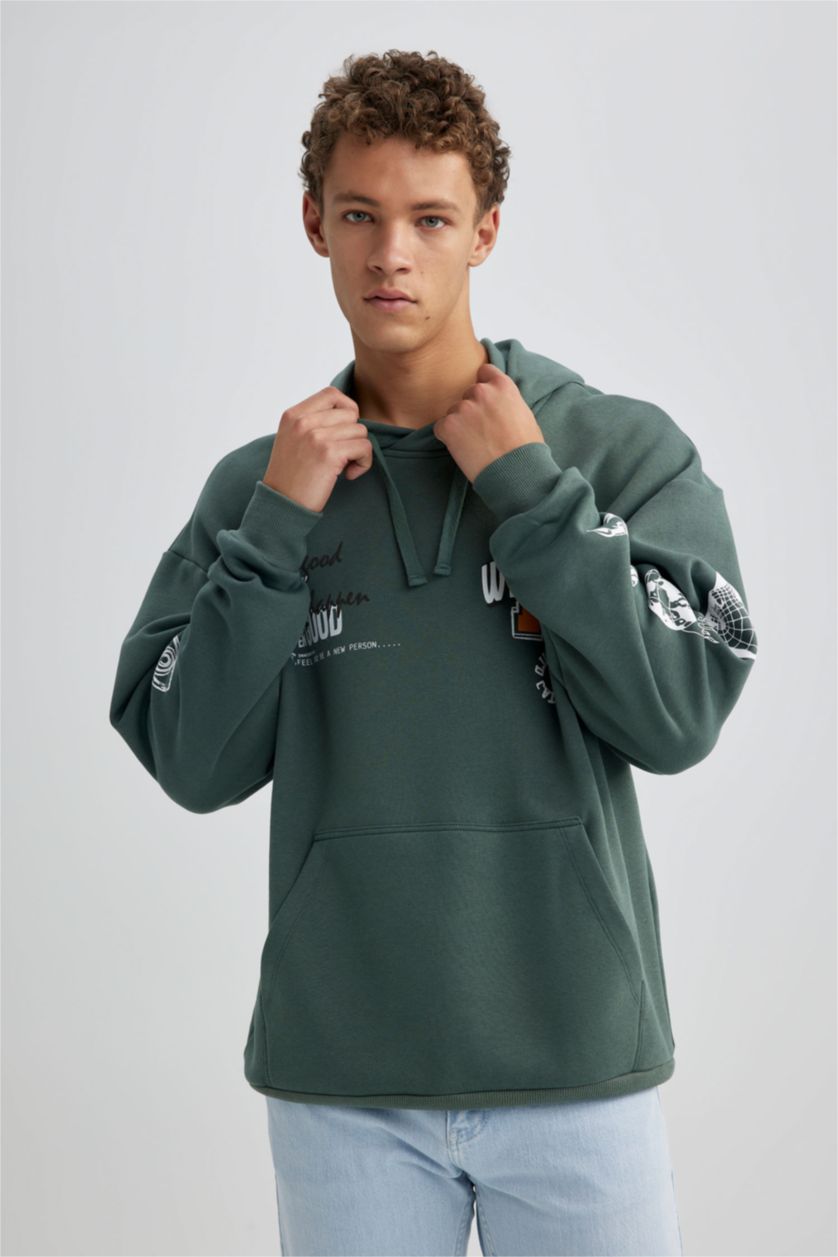 HOMME Vert Sweat- Shirt Coupe Oversize À capuche Manche Longue