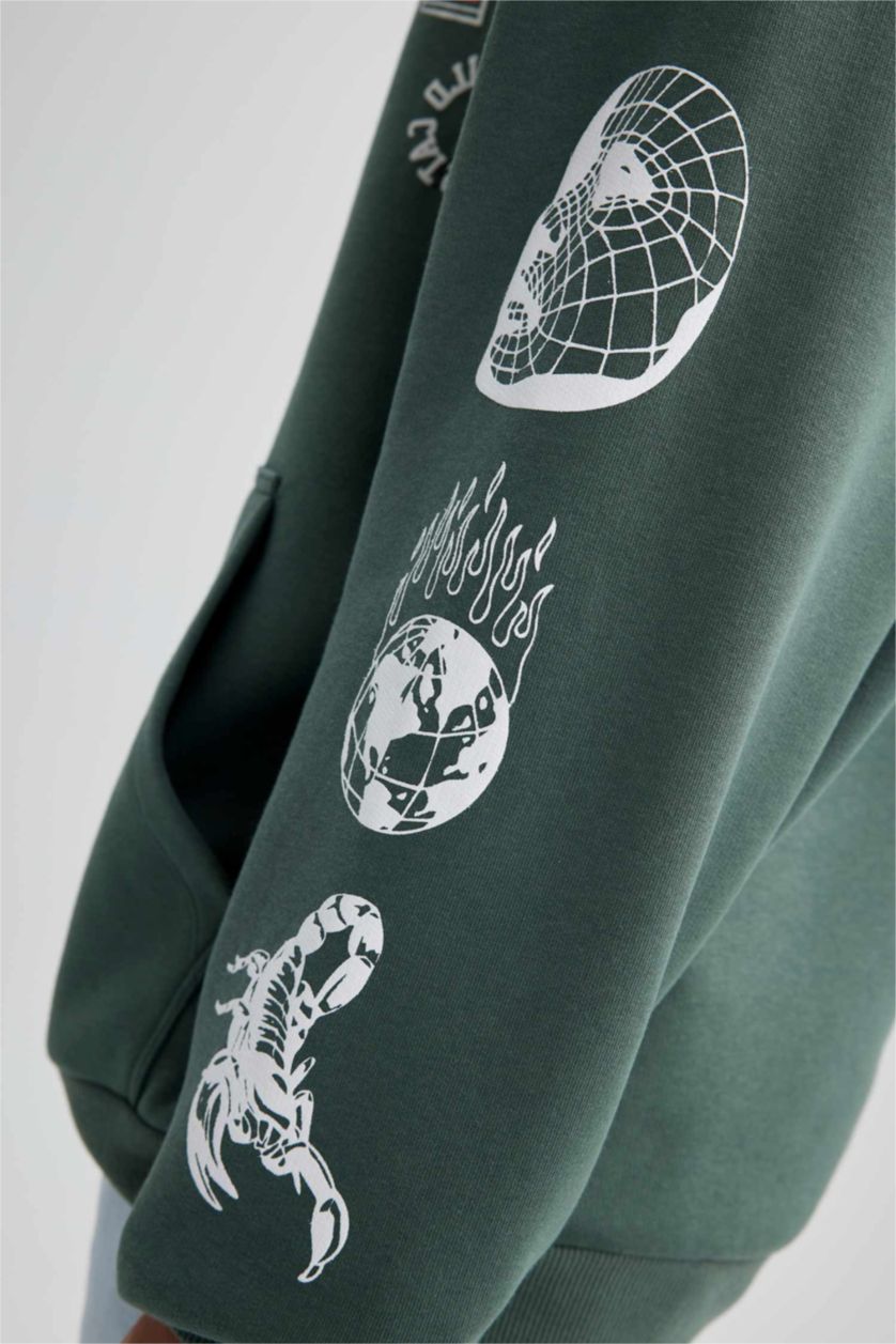 HOMME Vert Sweat- Shirt Coupe Oversize À capuche Manche Longue