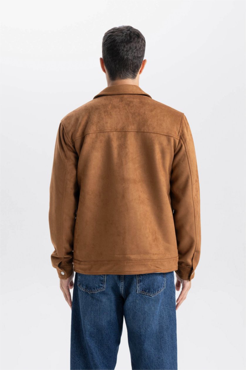 MAN Brown Slim Fit Polo Neck Suede Jacket