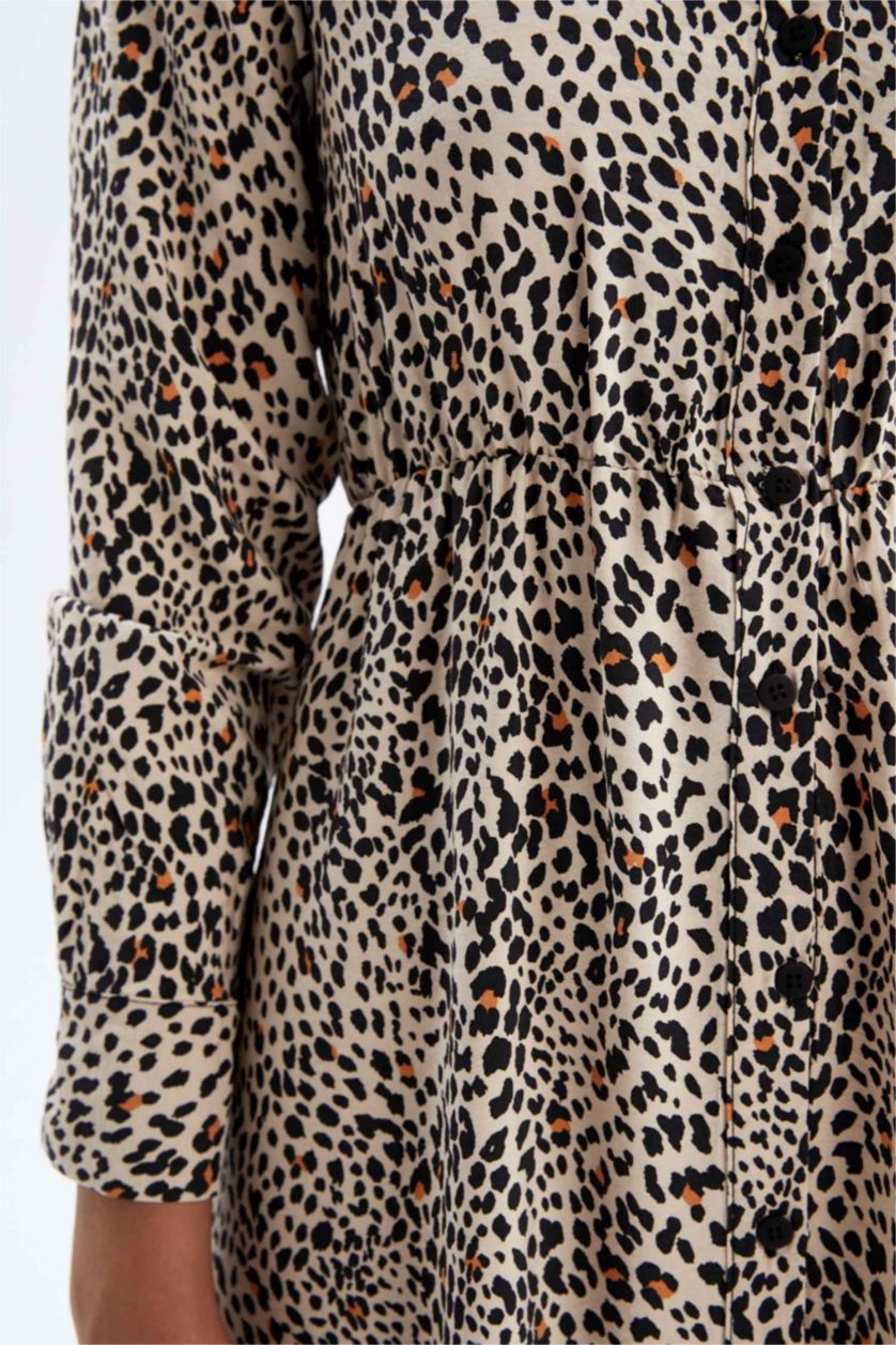 FEMME Orange Robe Tissée À Manches Longues Imprimé Col montant