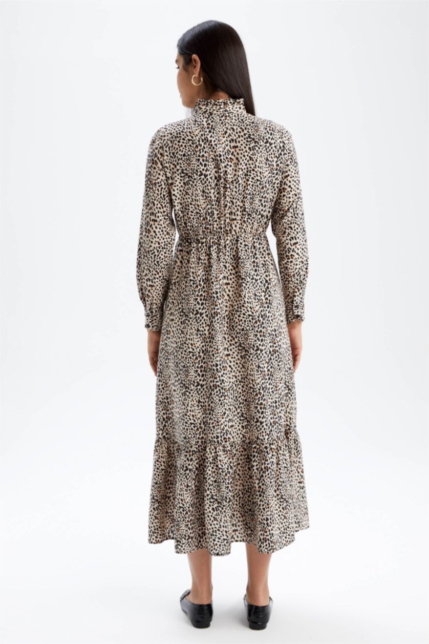 FEMME Orange Robe Tissée À Manches Longues Imprimé Col montant