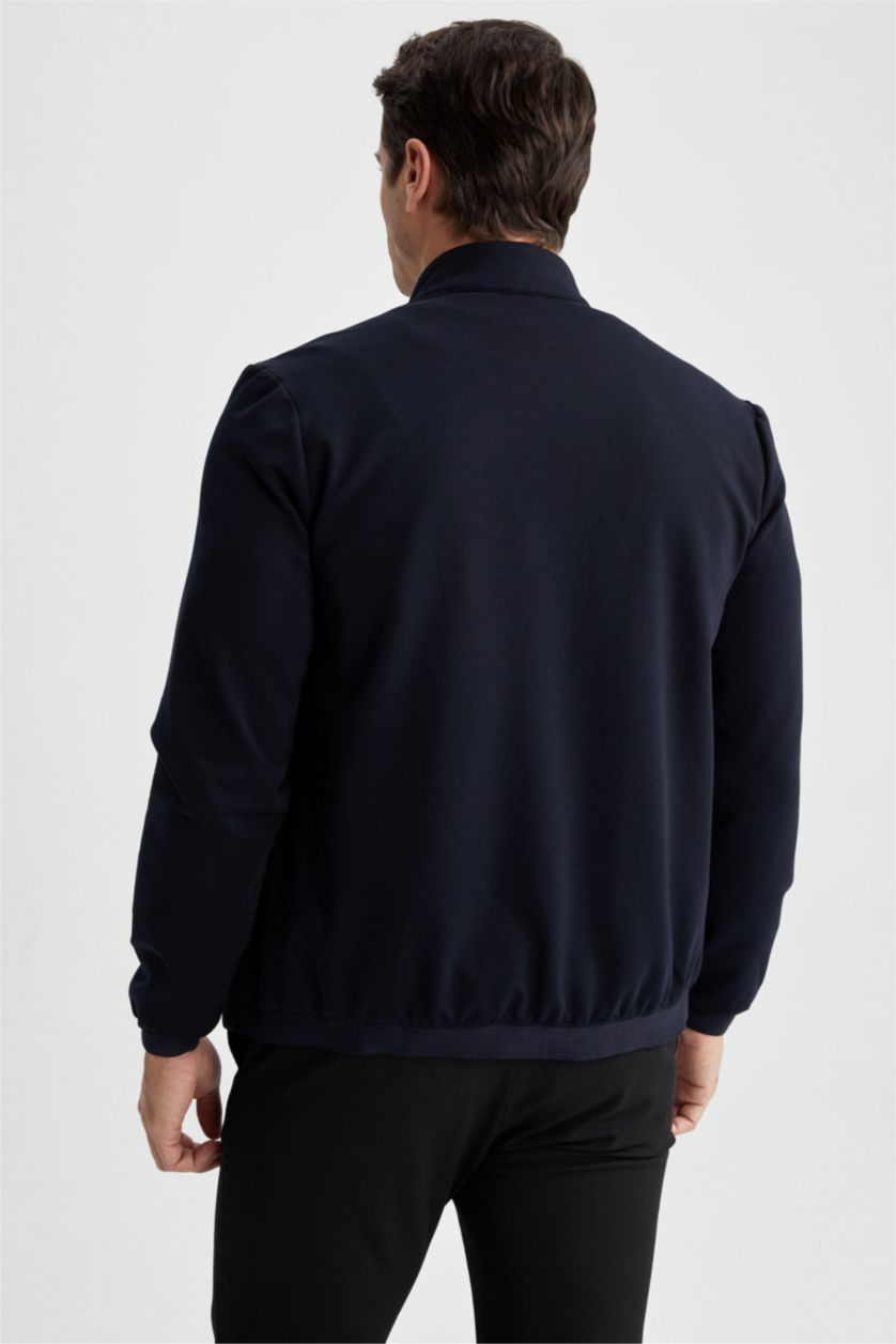 Erkek Siyah Slım Fıt Polo Yaka Astarlı Mont