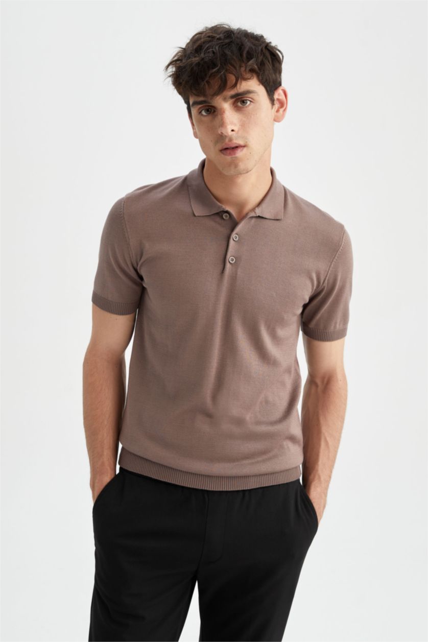 MAN Vison Slim Fit Polo Neck Short Sleeve Knitwear T-Shirt