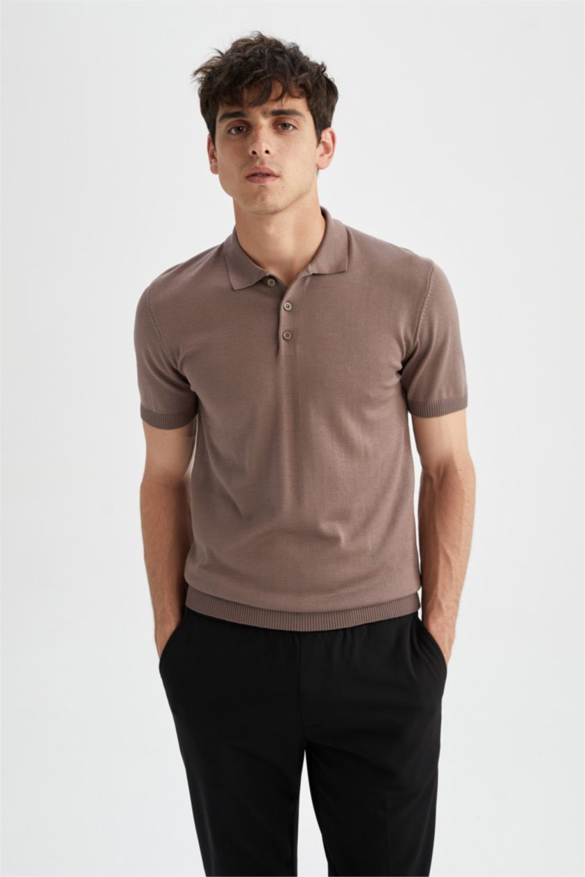 MAN Vison Slim Fit Polo Neck Short Sleeve Knitwear T-Shirt