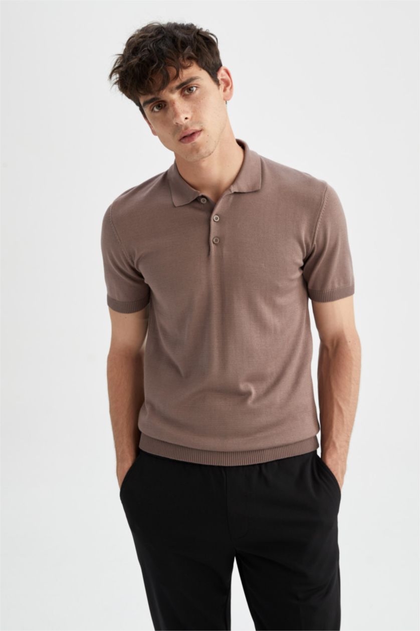 MAN Vison Slim Fit Polo Neck Short Sleeve Knitwear T-Shirt