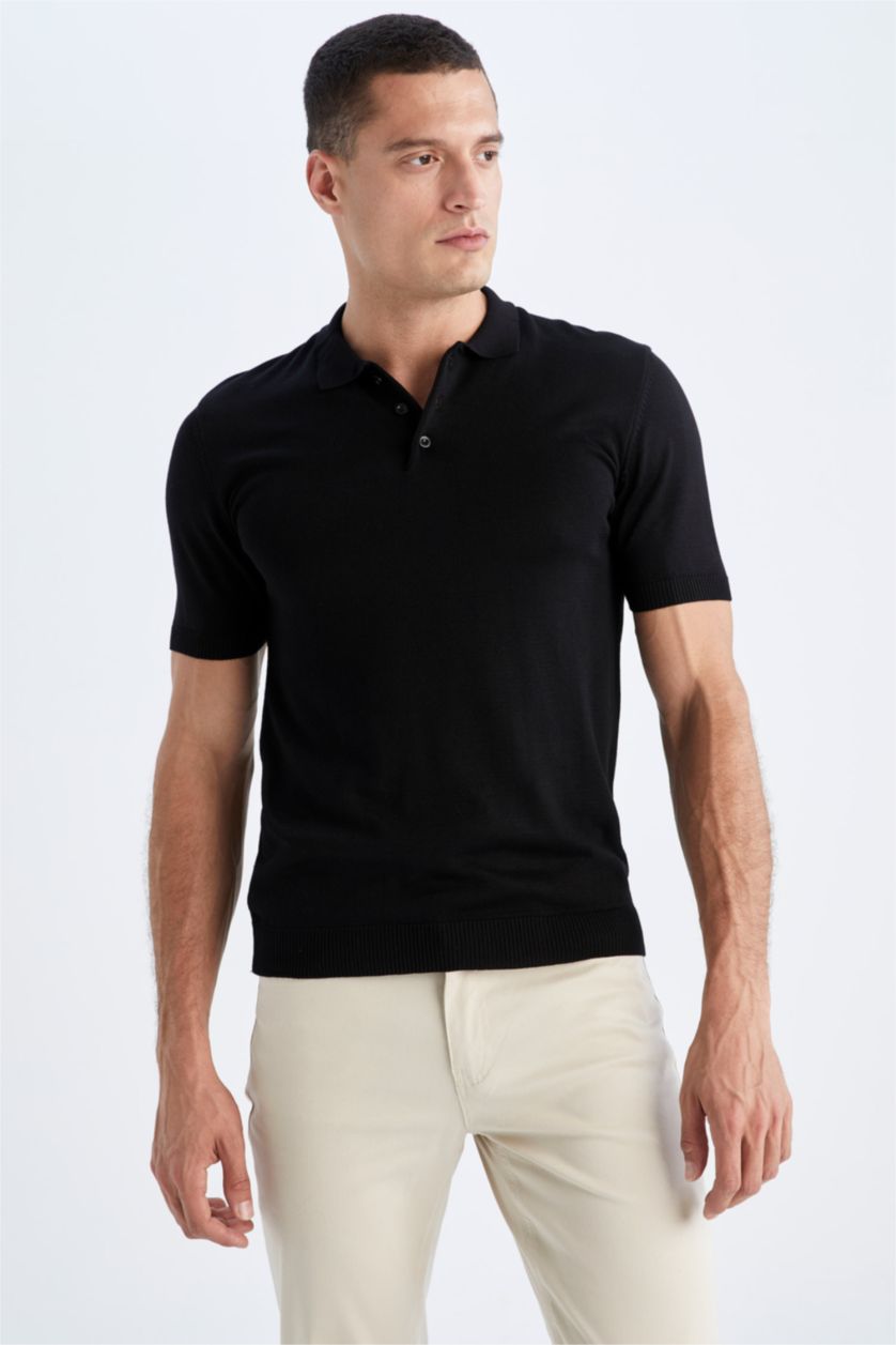 Man Black Slim Fit Short Sleeve Polo T-Shirt