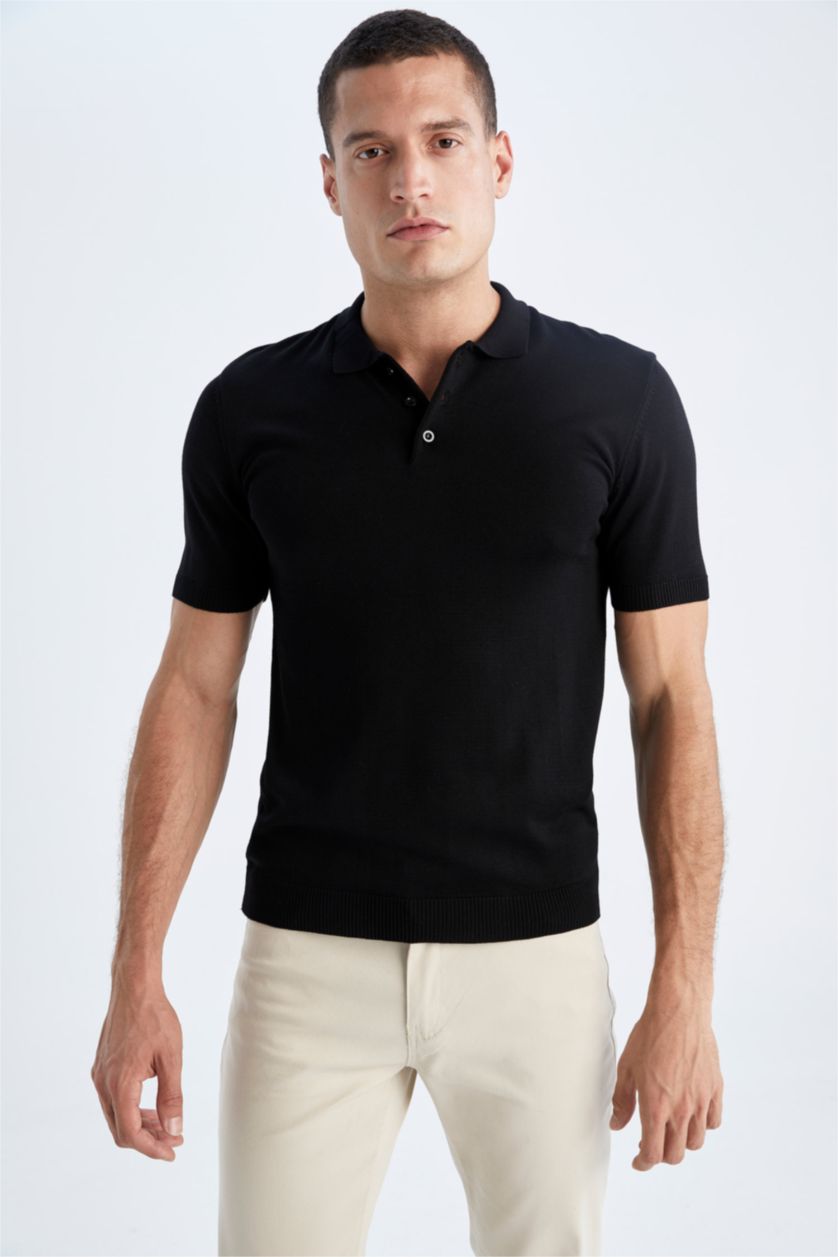Man Black Slim Fit Short Sleeve Polo T-Shirt