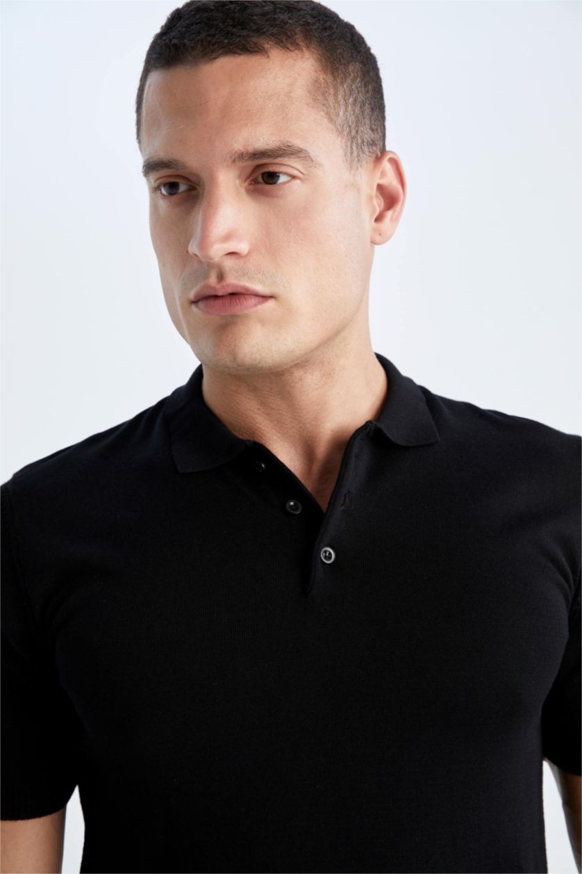 Man Black Slim Fit Short Sleeve Polo T-Shirt