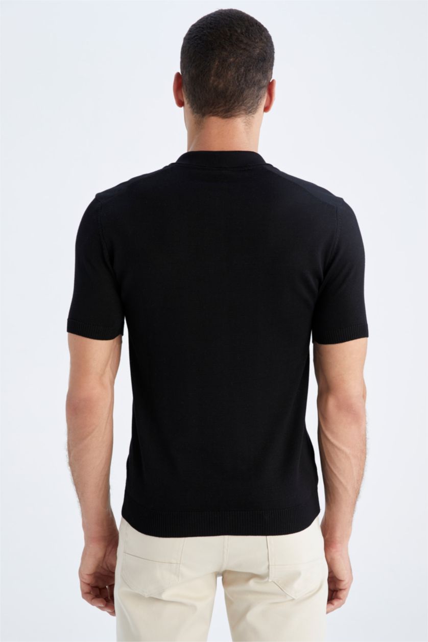 Man Black Slim Fit Short Sleeve Polo T-Shirt