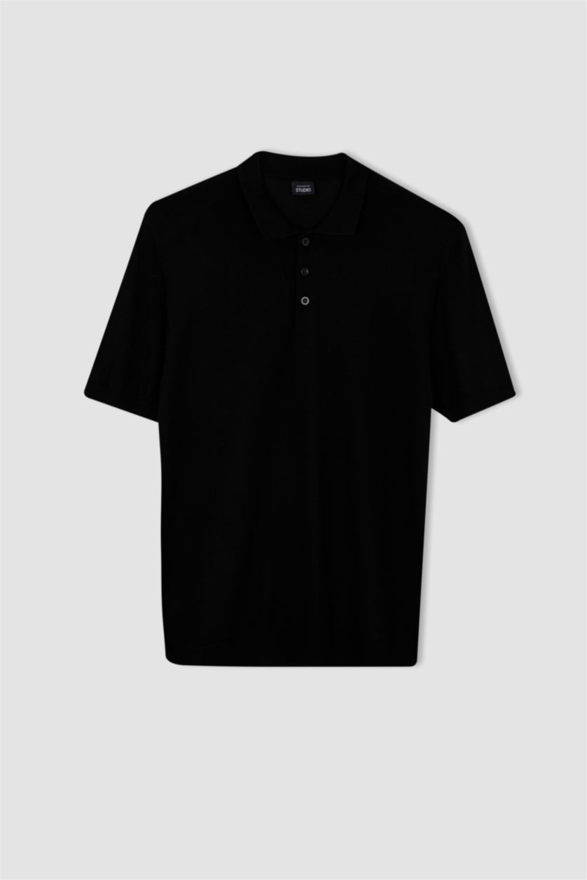 Man Black Slim Fit Short Sleeve Polo T-Shirt