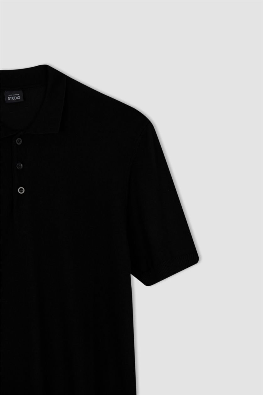 Man Black Slim Fit Short Sleeve Polo T-Shirt