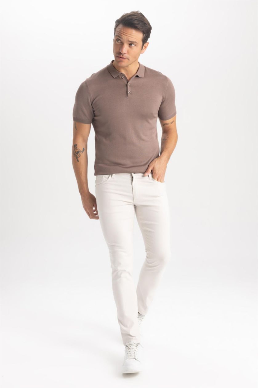 رجالي بني فاتح تيشيرت بولو سليم فيت تريكو