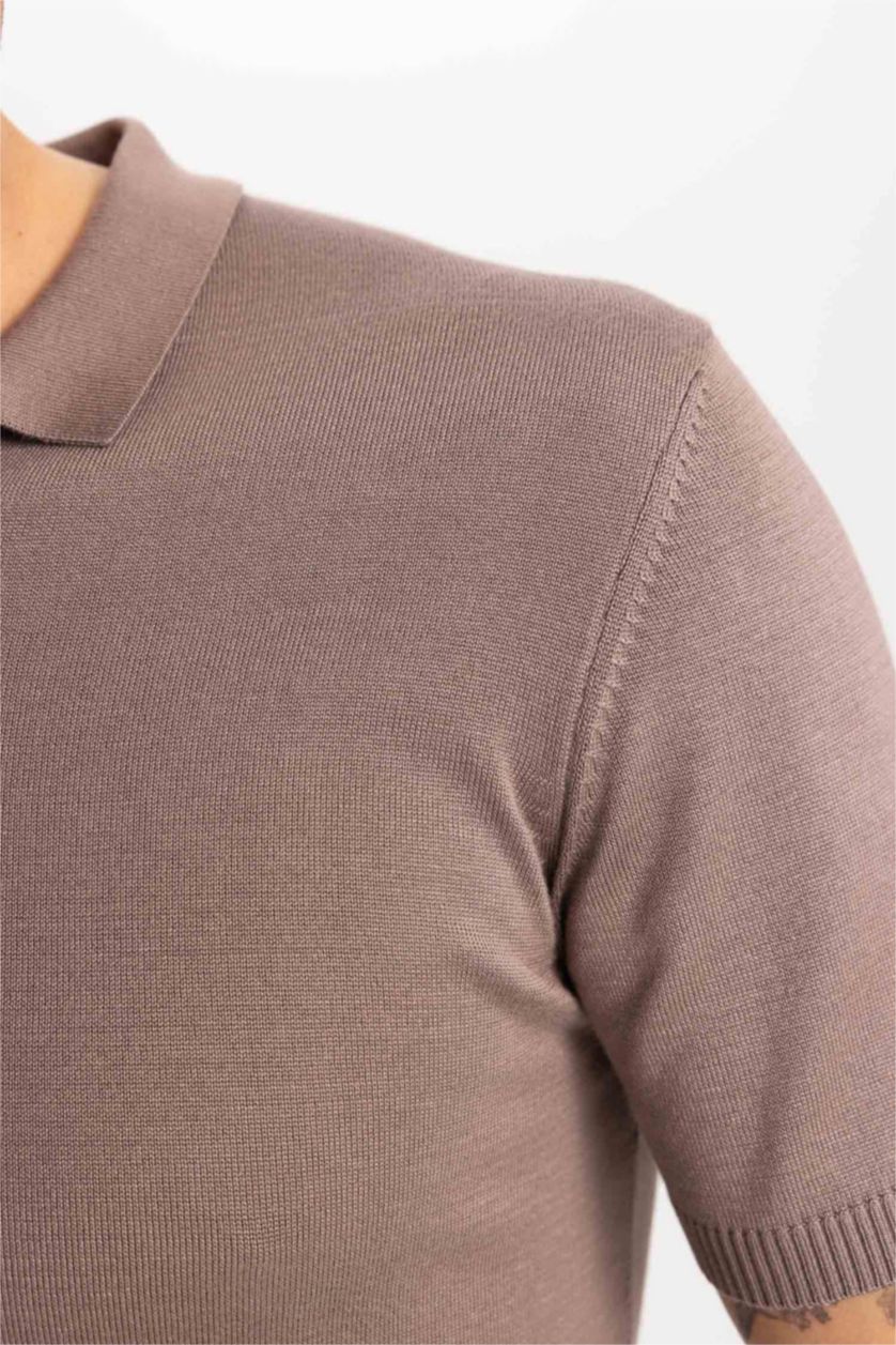 رجالي بني فاتح تيشيرت بولو سليم فيت تريكو