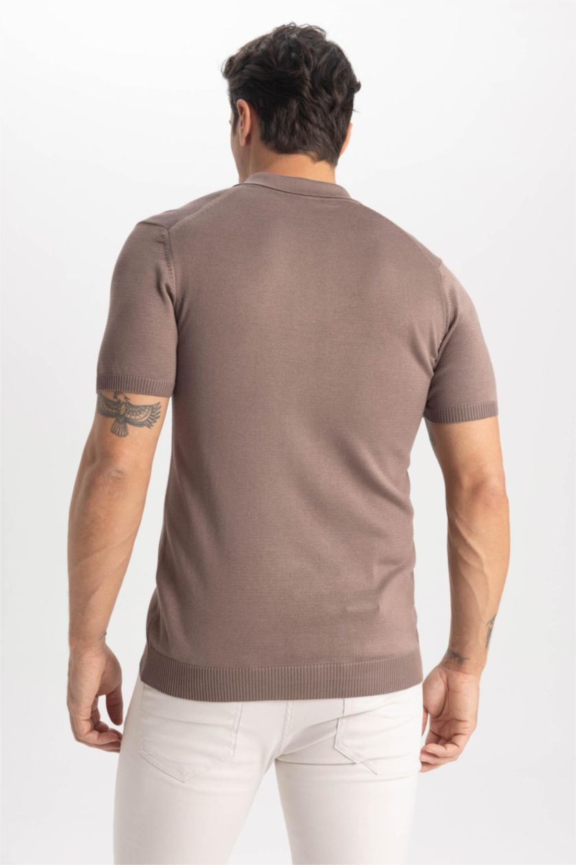 رجالي بني فاتح تيشيرت بولو سليم فيت تريكو