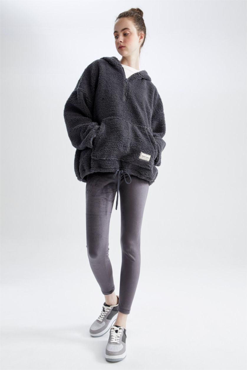 Kadın Antrasit Oversıze Pelüş Sweatshirt