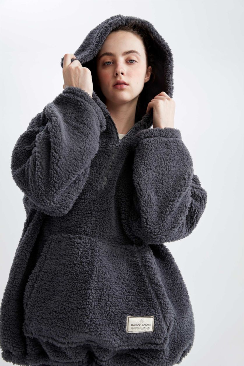 Kadın Antrasit Oversıze Pelüş Sweatshirt
