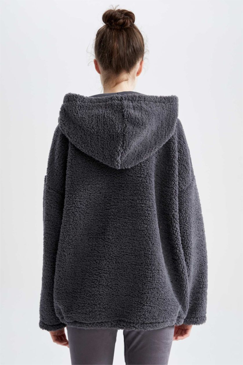 Kadın Antrasit Oversıze Pelüş Sweatshirt