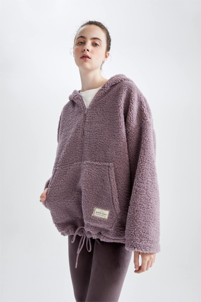 Kadın Lila Oversıze Pelüş Sweatshirt