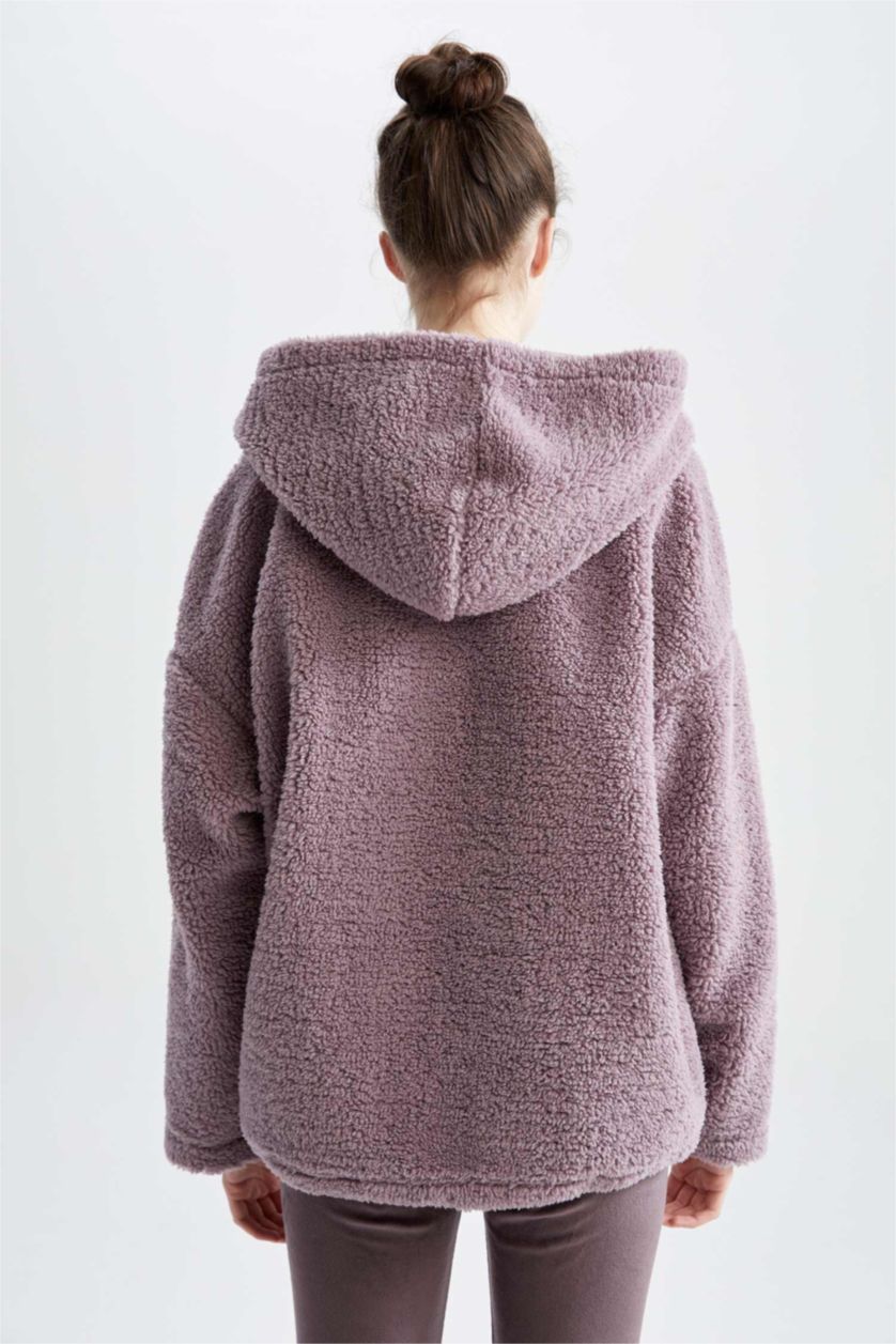 Kadın Lila Oversıze Pelüş Sweatshirt