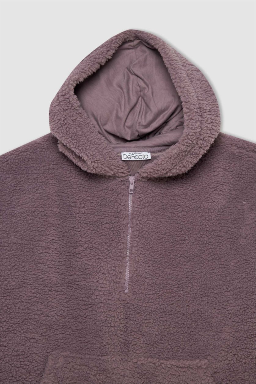 Kadın Lila Oversıze Pelüş Sweatshirt