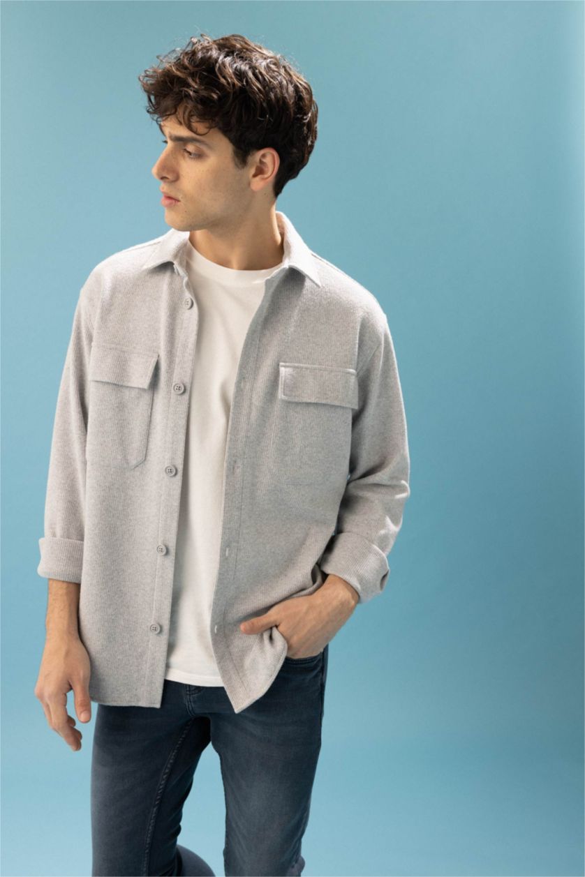 MAN Grey Melange Relax Fit Long Sleeve Shirt