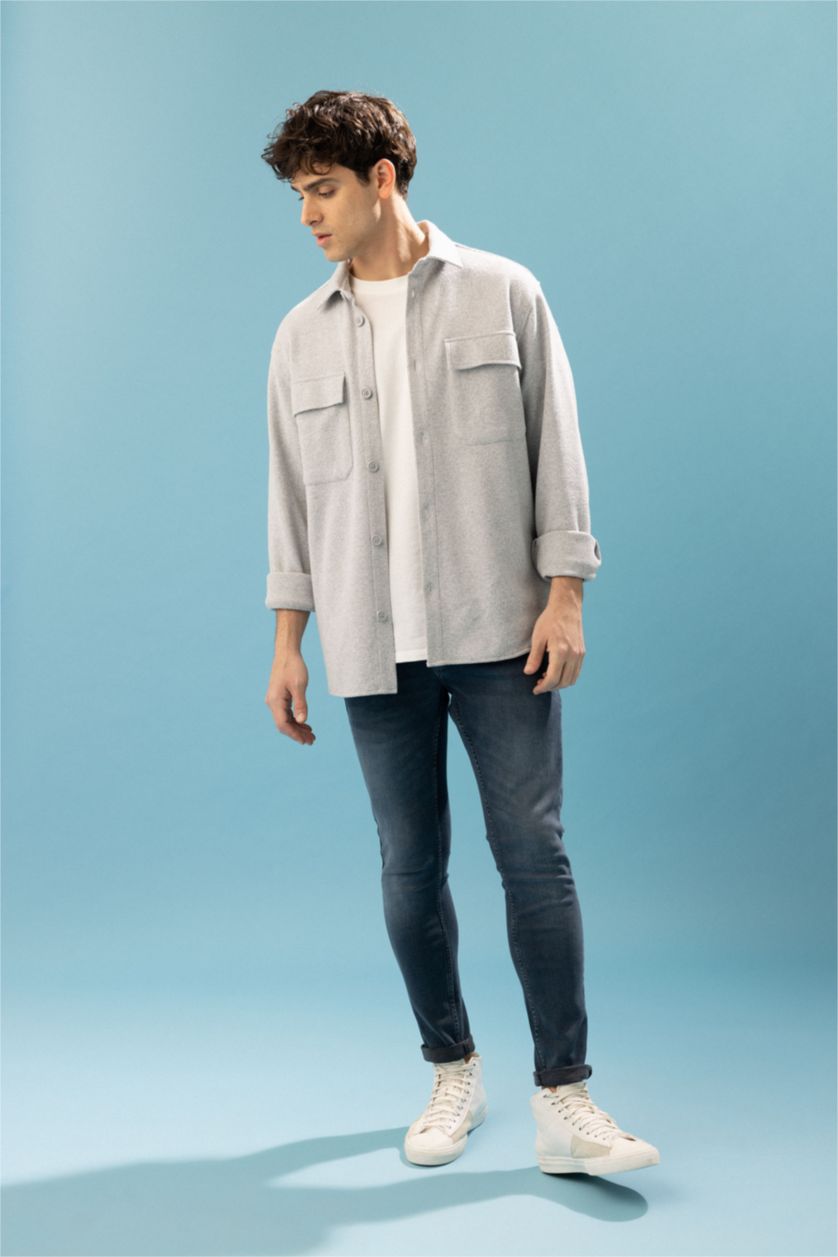 MAN Grey Melange Relax Fit Long Sleeve Shirt