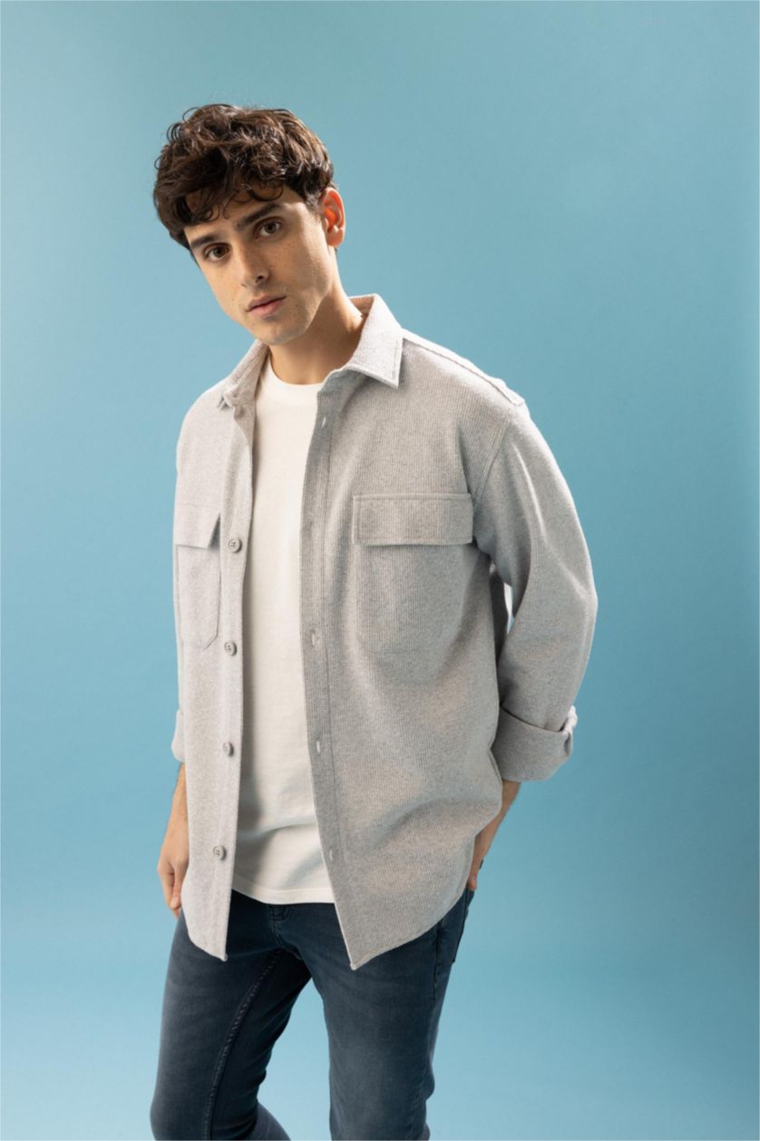 MAN Grey Melange Relax Fit Long Sleeve Shirt