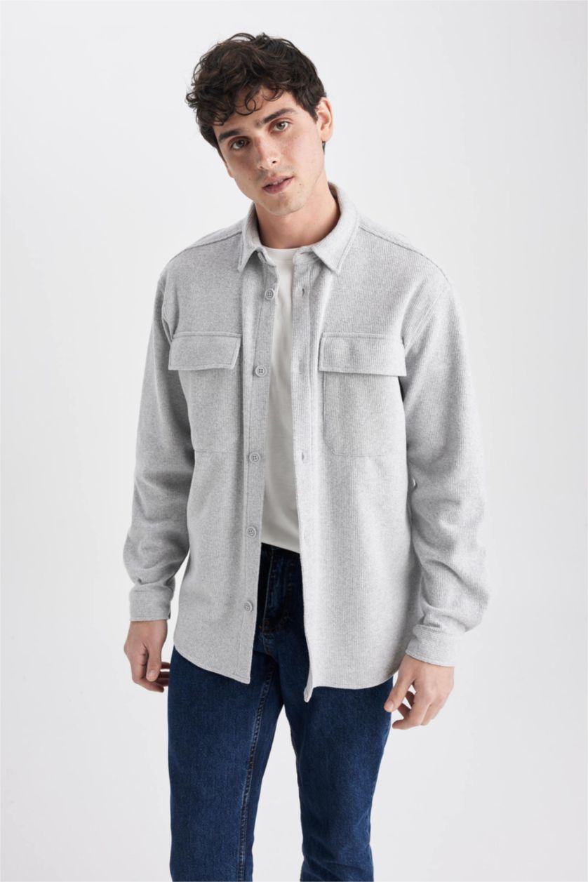 MAN Grey Melange Relax Fit Long Sleeve Shirt