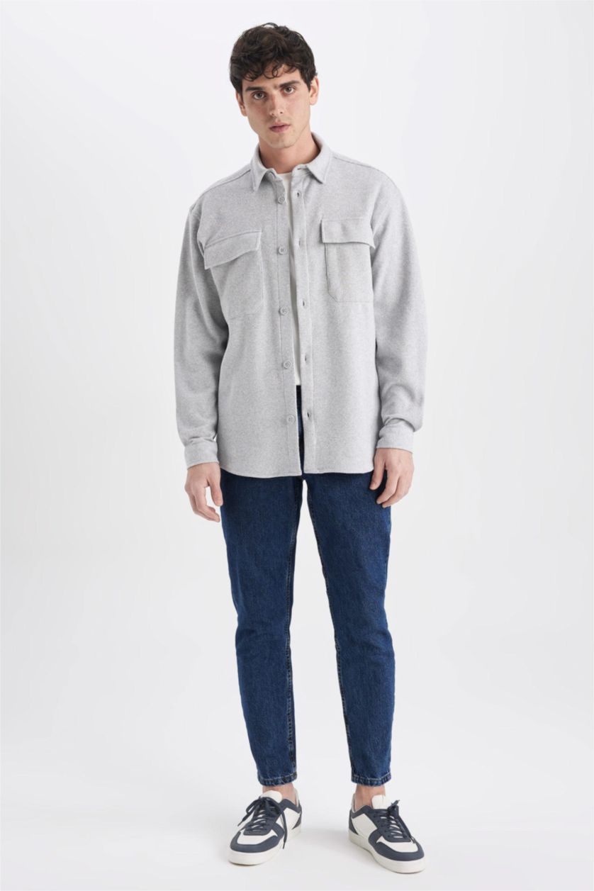 MAN Grey Melange Relax Fit Long Sleeve Shirt