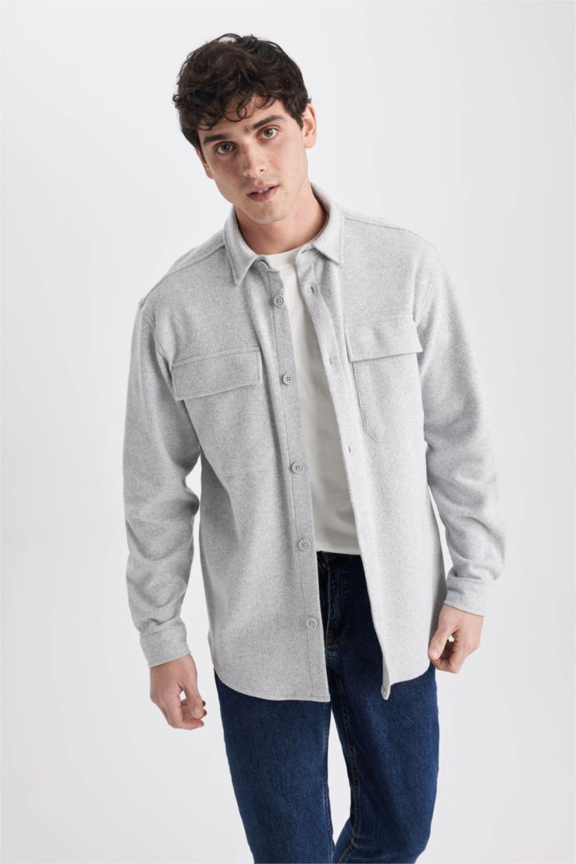 MAN Grey Melange Relax Fit Long Sleeve Shirt