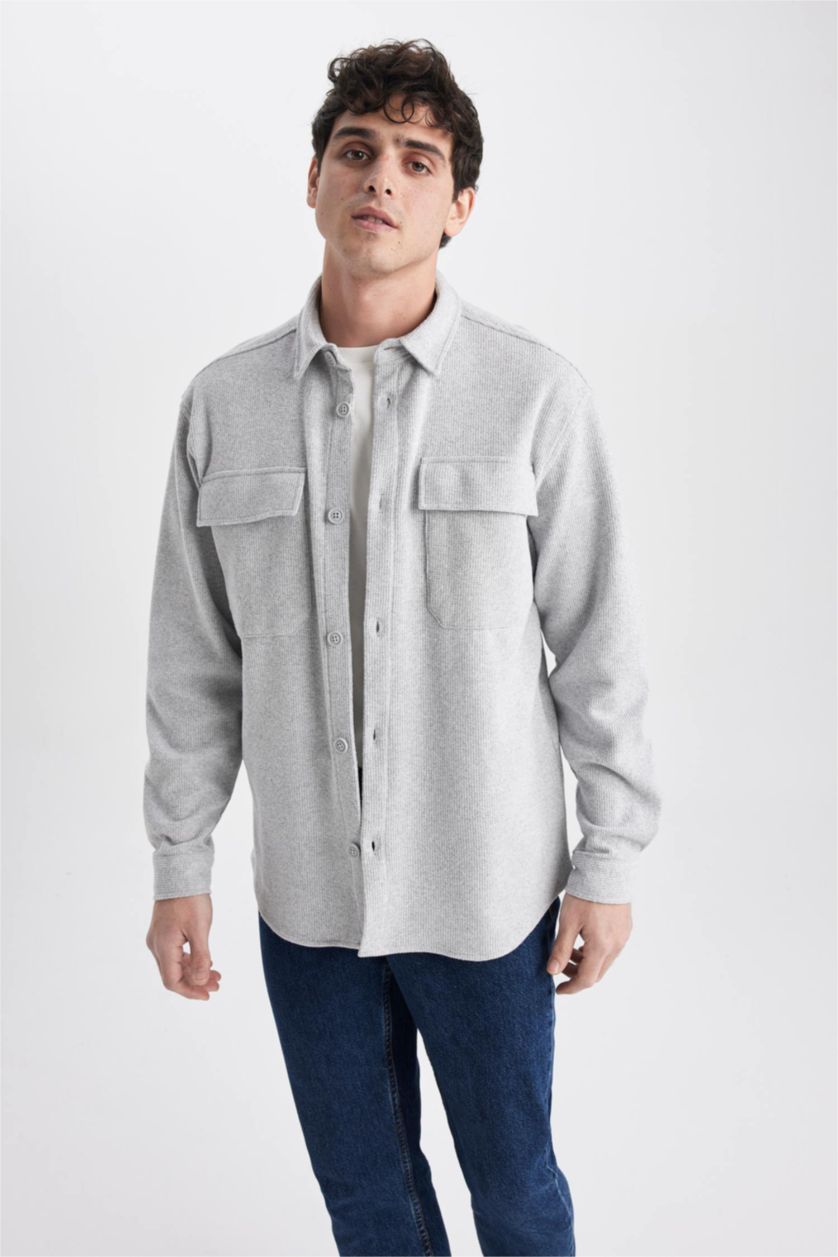 MAN Grey Melange Relax Fit Long Sleeve Shirt