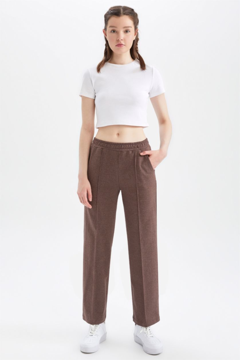 FEMME Marron Clair Pantalon Coupe Droite Cool