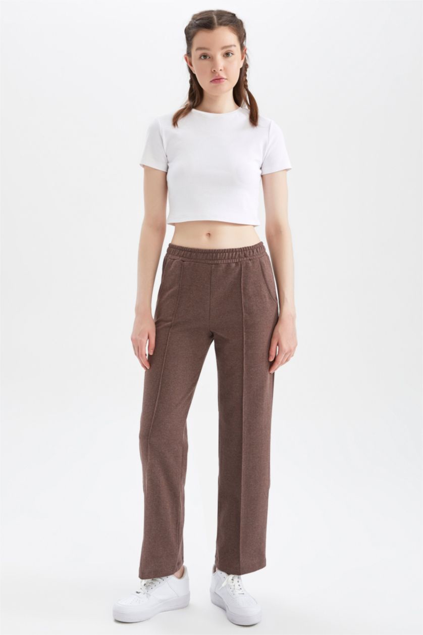 FEMME Marron Clair Pantalon Coupe Droite Cool
